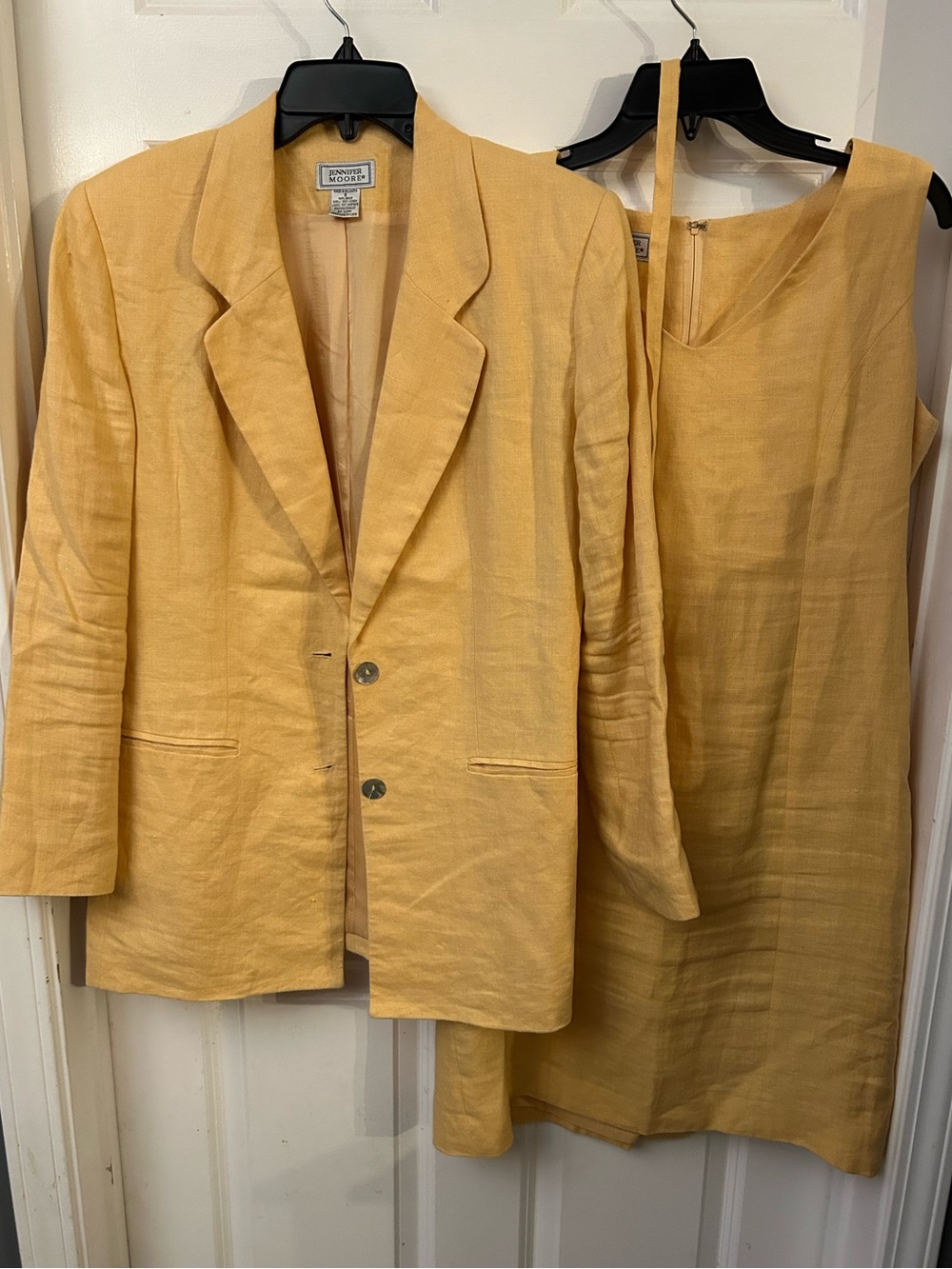 Jennifer Moore - 100% linen - 90s Vintage yellow women's dress suit - size: 8